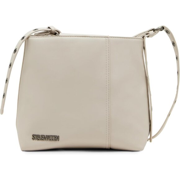 Women's Grommet Bucket Bag Chalk Leather Adjustable Strap Magnetic Closure